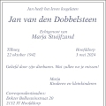 Overlijdensbericht Jan van den Dobbelsteen
